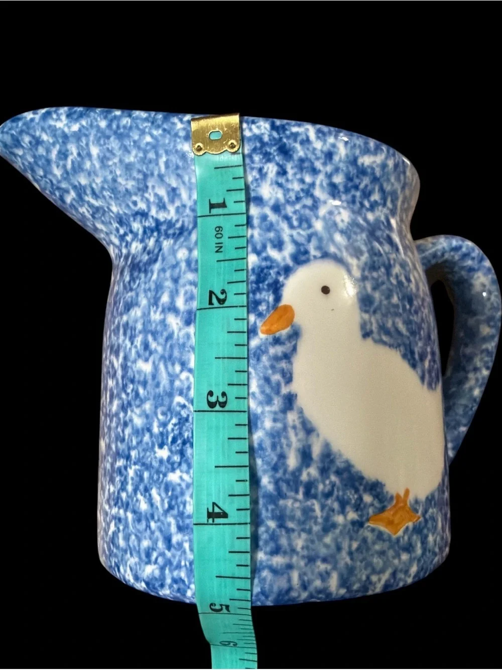 Vintage Blue Speckled Ceramic Creamer with Seagull Motif